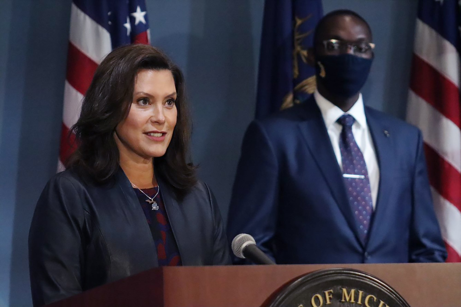 Michigan Gov. Gretchen Whitmer during a speech in Lansing, Sept. 2, 2020.
