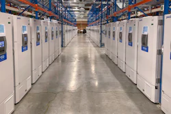 A Pfizer 'freezer farm' storing finished COVID-19 vaccines, Puurs, Belgium, Oct. 2020.
