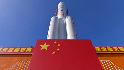 A Long March-5 rocket at the Wenchang Space Launch Center, Hainan Province, China, July 17, 2020.