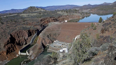 The Iron Gate Dam, powerhouse and spillway on the lower Klamath River near Hornbrook, Calif., March 3, 2020.