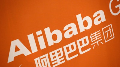 Alibaba logo displayed during the company's IPO at the New York Stock Exchange, Sept. 19, 2014.