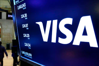 The Visa logo above a trading post on the floor of the New York Stock Exchange, April 23, 2018.