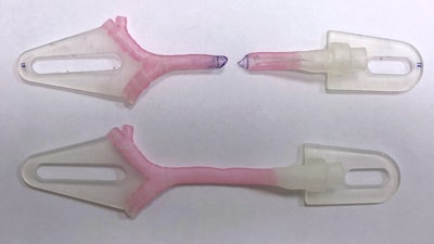 3D-printed models showing virtual surgical planning for a slide tracheoplasty procedure, courtesy Kaalan Johnson, M.D., Seattle Children's Hospital.