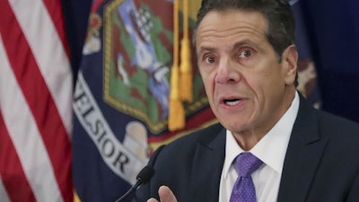 Gov. Andrew Cuomo addresses a regional summit of governors in New York, Oct. 17, 2019.