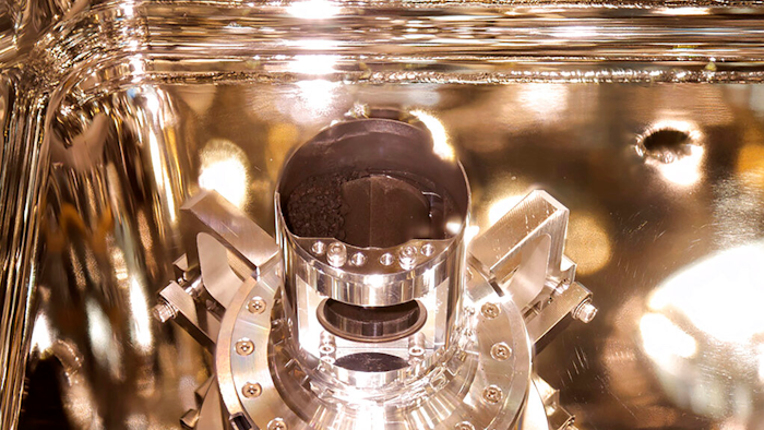 Soil samples inside a container of the re-entry capsule from Hayabusa2, Sagamihara, Japan, Dec. 15, 2020.