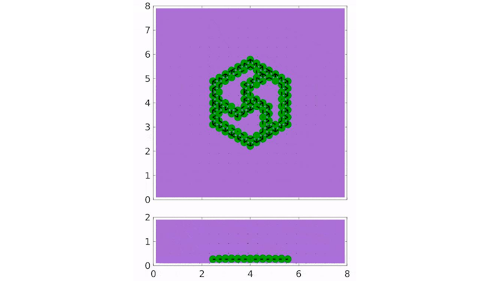Animation from simulation demonstrating the dynamics of a CAT-coated flexible sheet in H2O2 solution.