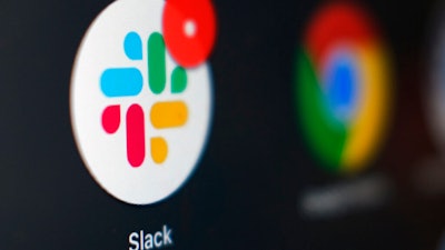 Slack app icon on a computer screen in Tokyo, Dec. 2, 2020.