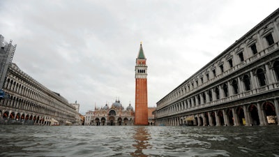 A flooded St. Mark's Square in Venice, Dec. 8, 2020.