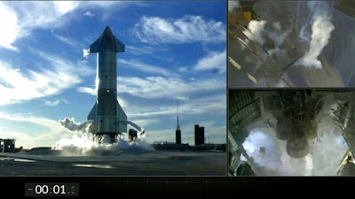 Frame grab from video shows the Starship just after an automatic engine abort in southeast Texas, Dec. 8, 2020.