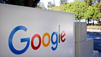 Sign outside Google headquarters in Mountain View, Calif., Oct. 20, 2015.