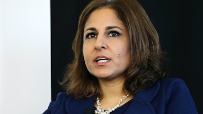 Neera Tanden, president of Center for American Progress, speaks during an introduction for New Start New Jersey at NJIT in Newark, Nov. 10, 2014.