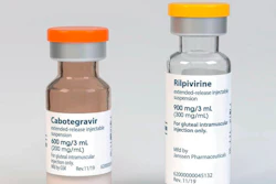 A rendering of packaging and vials containing HIV treatment Cabenuva.