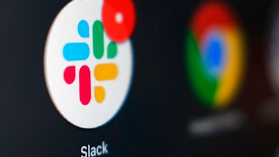 The Slack app icon on a computer screen in Tokyo, Dec. 2, 2020.