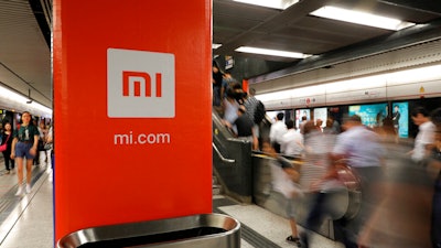 An advertisement for Xiaomi at a subway station in Hong Kong, July 9, 2018.