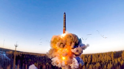 A rocket launches during a drill at the Plesetsk facility in northwestern Russia.