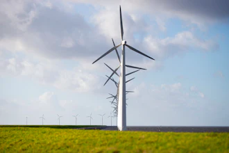 Wind turbines on a dike near Urk, Netherlands, Jan. 22, 2021.
