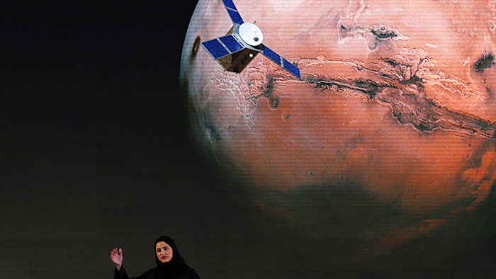 Sarah Amiri, deputy project manager of a planned United Arab Emirates Mars mission, during a ceremony in Dubai, May 6, 2015.