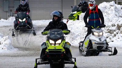 Snowmobile in Rangeley, Maine, Jan. 23, 2021.