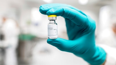 Vial of the Janssen COVID-19 vaccine, July 2020.