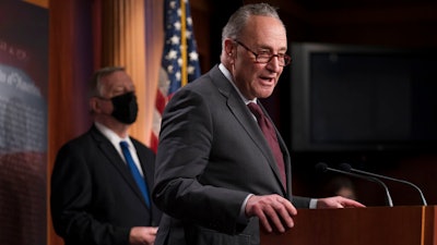 Senate Majority Leader Chuck Schumer, D-N.Y., at a news conference at the Capitol in Washington, Feb. 2, 2021.