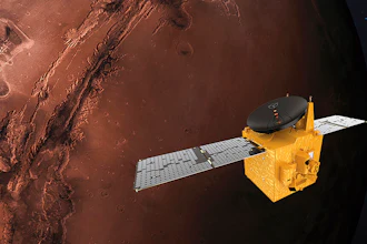 A June 1, 2020, illustration, provided by Mohammed Bin Rashid Space Centre, depicting the United Arab Emirates' Hope Mars probe.