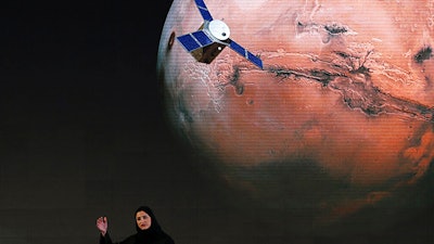 Sarah Amiri, deputy project manager of a planned United Arab Emirates Mars mission, during a ceremony in Dubai, May 6, 2015.
