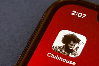 The icon for social media app Clubhouse on a smartphone in Beijing, Feb. 9, 2021.