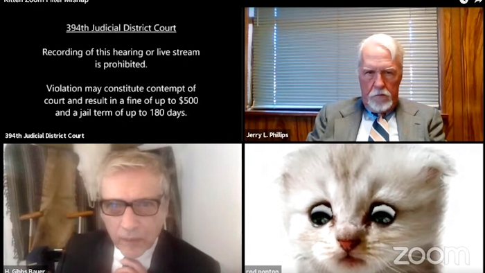 Image from video of a hearing from the 394th Judicial District Court of Texas.