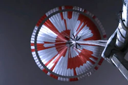 Image from video showing the parachute deployed during the descent of the Mars Perseverance rover, Feb. 18, 2021.