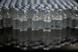 In this file photo doses of AstraZeneca vaccines for COVID-19 sit in vials.