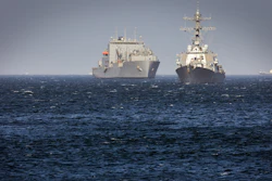 Two U.S. Navy ships off the coast of Yokosuka, Japan.