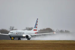 An American Airlines Boeing 737 Max takes off at Tulsa International Airport, Tulsa, Okla., Dec. 2, 2020.