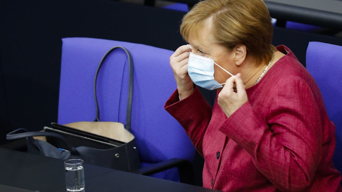 German Chancellor Angela Merkel at the parliament building in Berlin, Sept. 30, 2020.