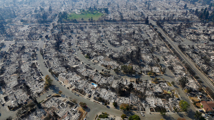 Homes burned by a wildfire in Santa Rosa, Calif., Oct. 11, 2017.