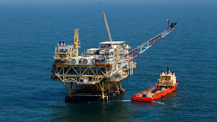 A rig and supply vessel off the cost of Louisiana, April 10, 2011.
