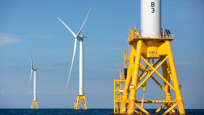 In this Aug. 15, 2016 file photo, three of Deepwater Wind's turbines stand in the water off Block Island, R.I. Though this is only one of two operational U.S. wind farms in 2021, members of the wind power industry and clean energy advocates are hoping that President Joe Biden's administration can transform the country into a leader in offshore wind power.