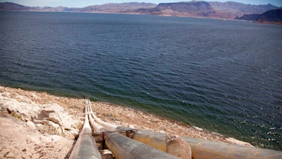 Pipes extending into Lake Mead, well above the high water mark, near Boulder City, Nev., March 23, 2012.