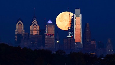 Supermoon setting behind the Philadelphia skyline, Nov. 14, 2016.