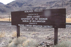 Sign marking the initial diversion of the Truckee River into an irrigation canal, March 18, 2021.