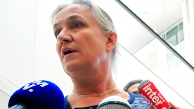 Dr. Irene Frachon, who discovered that Mediator could have fatal side effect, speaks to reporters at a Paris courthouse, Sept. 23, 2019.