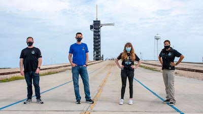 Chris Sembroski, from left, Jared Isaacman, Hayley Arceneaux and Sian Proctor at the SpaceX launch pad, Kennedy Space Center, Cape Canaveral, Fla., March 29, 2021.