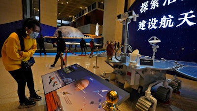 Replica of the Tianwen-1 spacecraft's Mars Rover at an exhibition in Beijing, March 12, 2021.