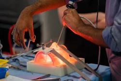 A surgeon performing simulated surgery on an advanced 3D sinus model. Photo by Mark Roe, Fusetec.