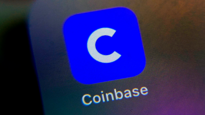 The mobile phone icon for the Coinbase app shown in New York, April 13, 2021.