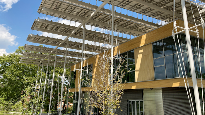 Solar canopy on Georgia Tech's Kendeda Building, Atlanta, April 20, 2021.