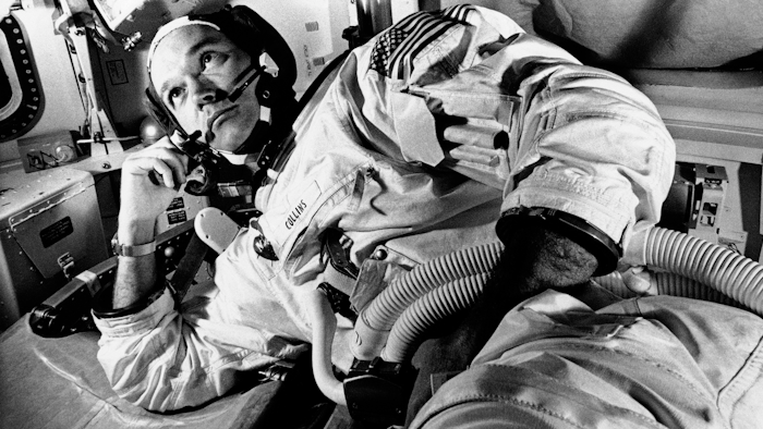 Apollo 11 command module pilot astronaut Michael Collins takes a break during training for the moon mission, Cape Kennedy, Fla., June 19, 1969.