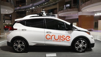 A Cruise AV autonomous electric Bolt EV displayed in Detroit, Jan. 16, 2019.