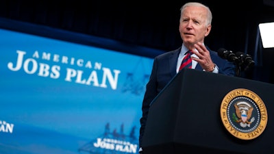 President Joe Biden during an event in the South Court Auditorium on the White House campus, April 7, 2021.
