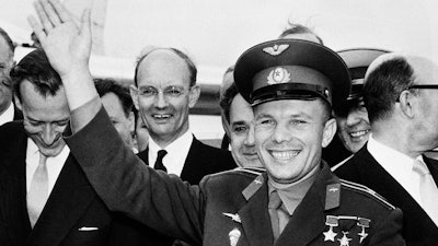 Soviet cosmonaut Yuri Gagarin at London Airport, July 11, 1961.