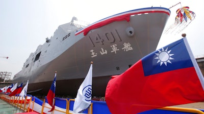 Yushan transport ship at a launch ceremony in Kaohsiung, Taiwan, April 13, 2021.